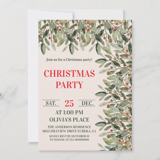 Convite Elegant Botanical Christmas Party Invitation (Frente)