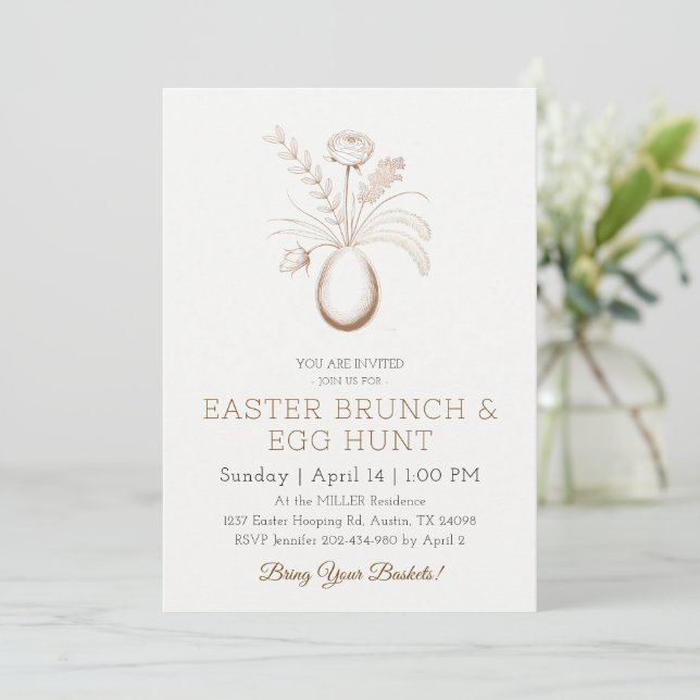Convite Elegant Botanical Easter Brunch Invitation Card (Em pé/Frente)