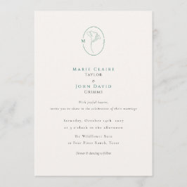 Convite Elegant Botanical Emerald Monogram Wedding