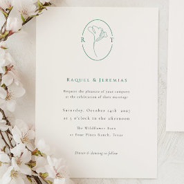 Convite Elegant Botanical Emerald Monogram Wedding