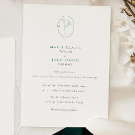 Convite Elegant Botanical Emerald Monogram Wedding