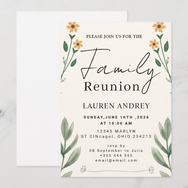 Convite Elegant Botanical Family Gathering (Frente/Verso)