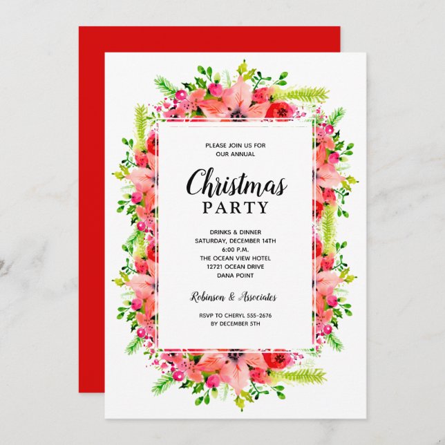 Convite Elegant Botanical Floral Christmas Party (Frente/Verso)