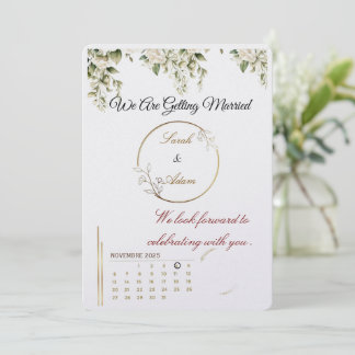 Convite  Elegant botanical gold frame save the date card