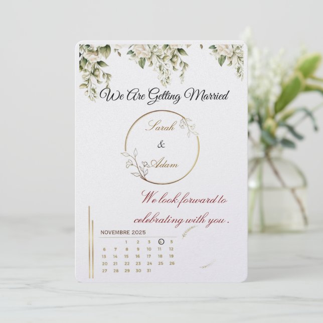 Convite  Elegant botanical gold frame save the date card (Em pé/Frente)