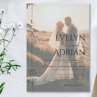 Convite Elegant Botanical Modern Minimalist Photo Wedding