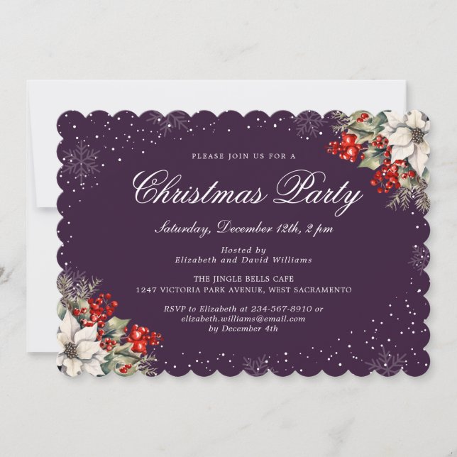 Convite Elegant Botanical Purple Christmas Holiday Party (Frente)