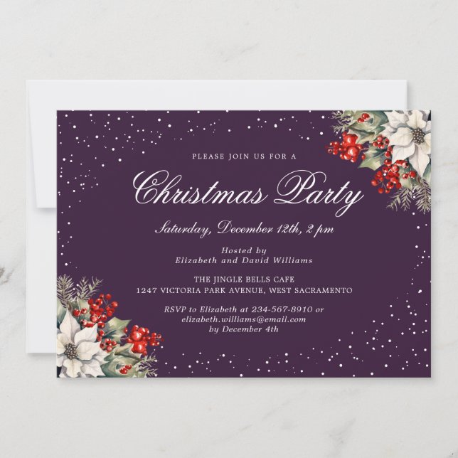 Convite Elegant Botanical Purple Christmas Holiday Party (Frente)