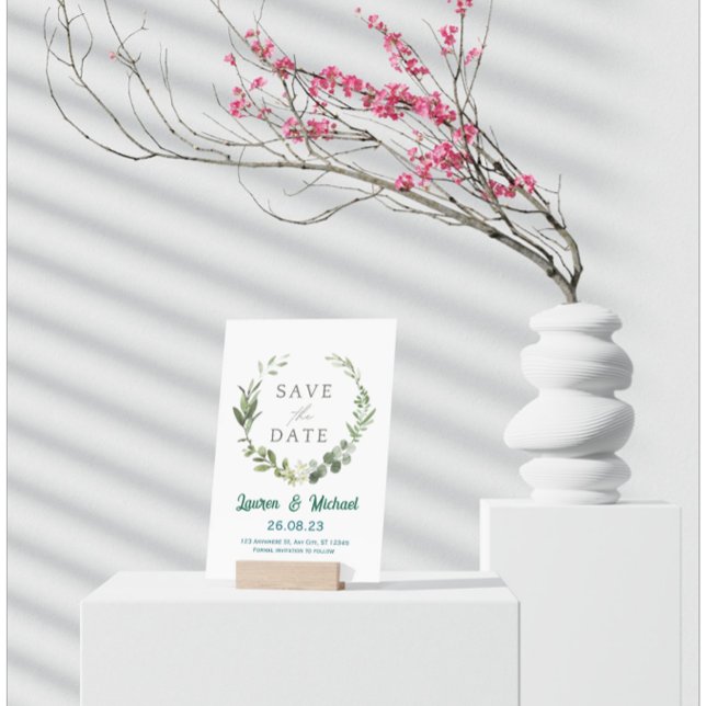Convite Elegant Botanical Save the Date Modern Greenery  (Criador carregado)