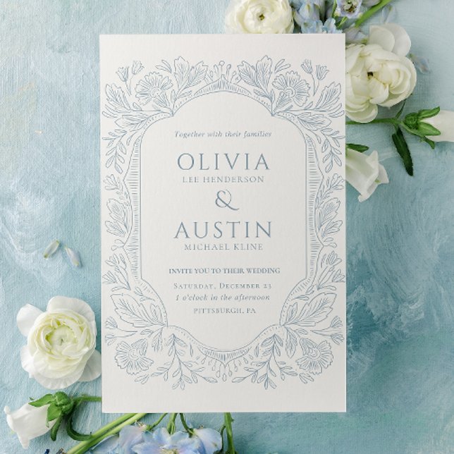 Convite Elegant Botanical Wedding | Heirloom Blue Invite (Criador carregado)