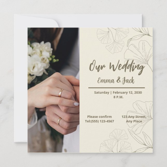 Convite Elegant Botanical Wedding Invitation (Frente)
