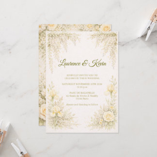Convite Elegant Botanical Wedding Invitation Green Floral 