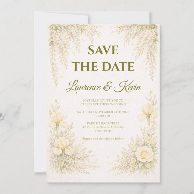 Convite Elegant Botanical Wedding Invitation Save the date (Frente)