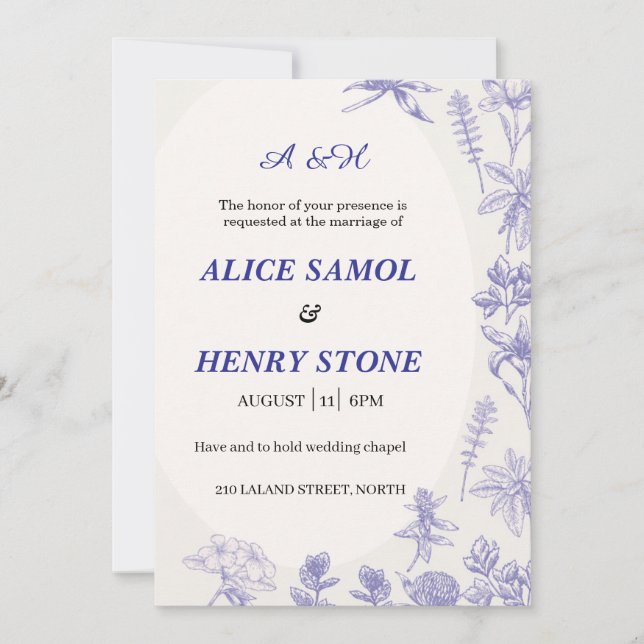 Convite Elegant Botanical Wedding Invitation Template (Frente)