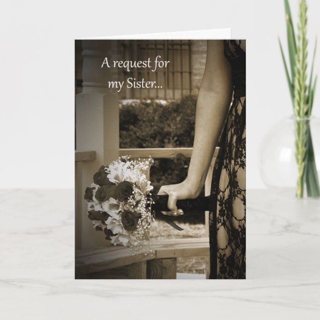 Convite Elegant Bouquet Maid of Honor Sister Request Card (Frente)
