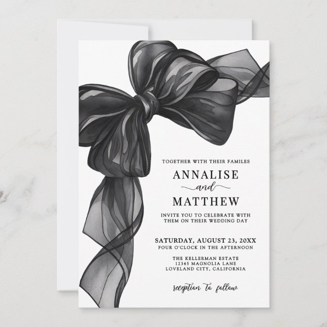 Convite Elegant Bow Black And White Wedding (Frente)