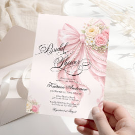 Convite Elegant Bow Floral Blush Pink Bridal Shower