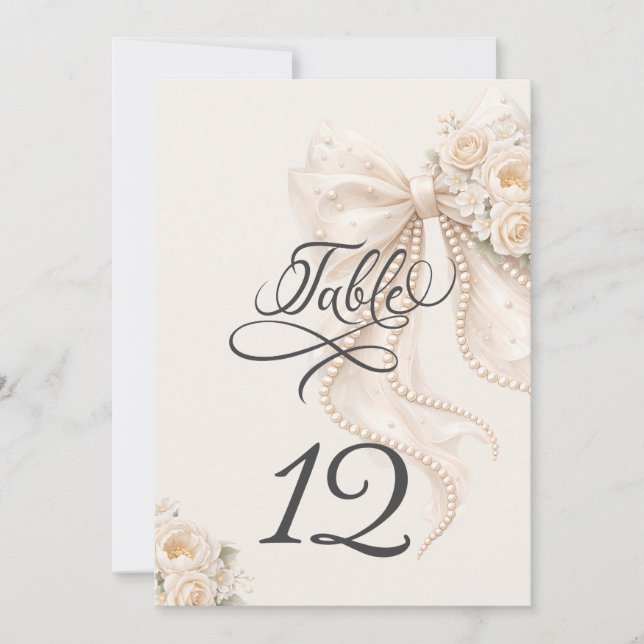 Convite Elegant Bow Floral Table Number (Frente)