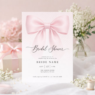 Convite Elegant Bow Modern Script Stripe Bridal Shower