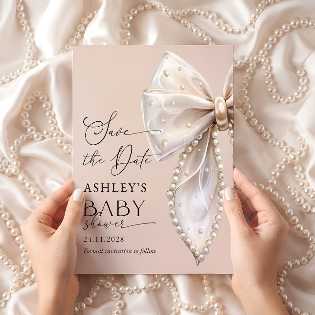 Convite Elegant Bow Pink Save the date Baby Shower (Criador carregado)