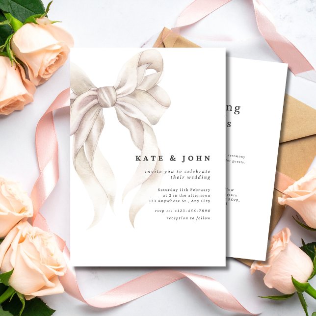 Convite Elegant Bow Wedding Invite, Classic Minimal Modern (Criador carregado)