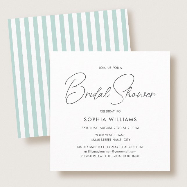 Convite Elegant Bridal Shower Modern Script Teal Stripes (Criador carregado)