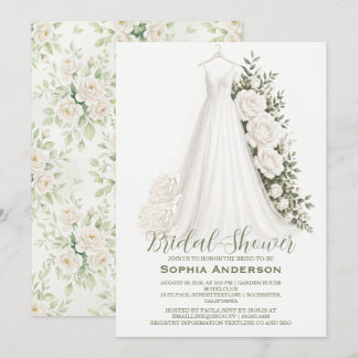 Convite Elegant Bridal Shower with Wedding Dress 