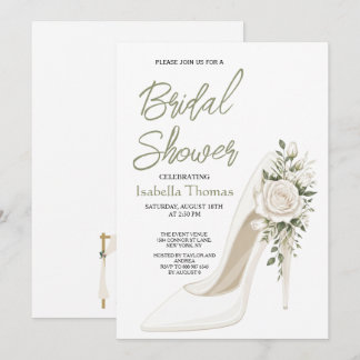Convite Elegant Bridal Shower with White Floral High Heel