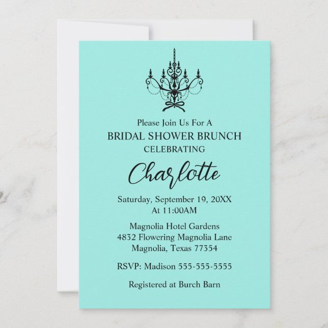 Convite Elegant Bride & Co. Bridal Shower Teal (Frente)