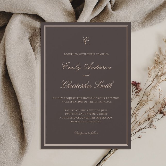 Convite Elegant Brown Classic Wedding (Criador carregado)