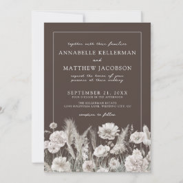 Convite Elegant Brown Floral Boho Wedding