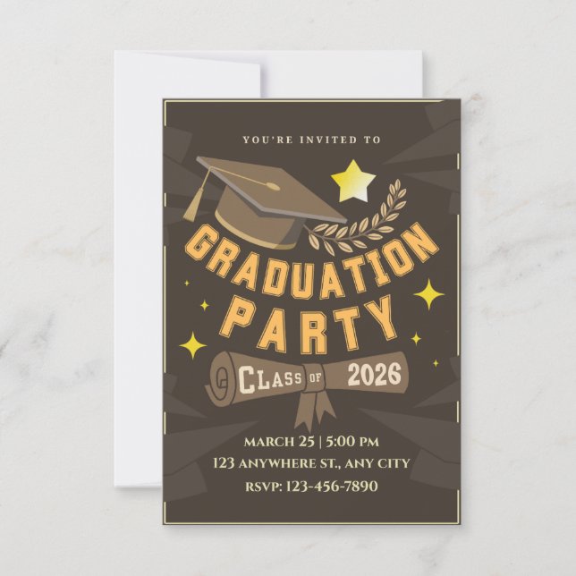 Convite Elegant Brown Gold Graduation Party Invitation (Frente)