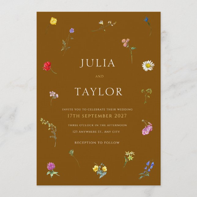 Convite Elegant Brown Wedding Invitation (Frente)