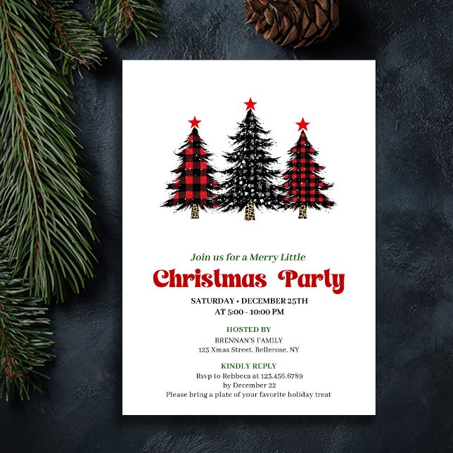 Convite Elegant Buffalo Christmas Tree Holiday Printable (Elegant Buffalo Christmas Tree Holiday Printable Invitation)
