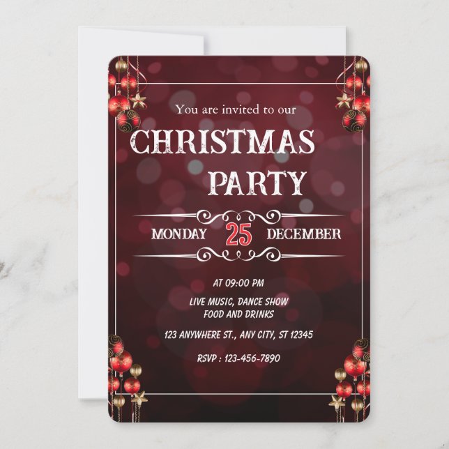 Convite Elegant Burgundy Christmas Party Invitation Card (Frente)