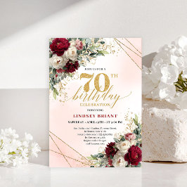 Convite Elegant Burgundy Floral Boho Milestone Invitation