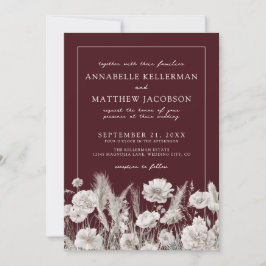 Convite Elegant Burgundy Floral Boho Wedding