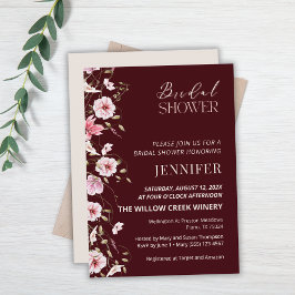Convite Elegant Burgundy Floral Bridal Shower Invitation