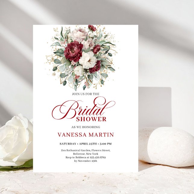 Convite Elegant Burgundy Floral Bridal Shower Invitation (Elegant Burgundy Floral Bridal Shower Invitation)