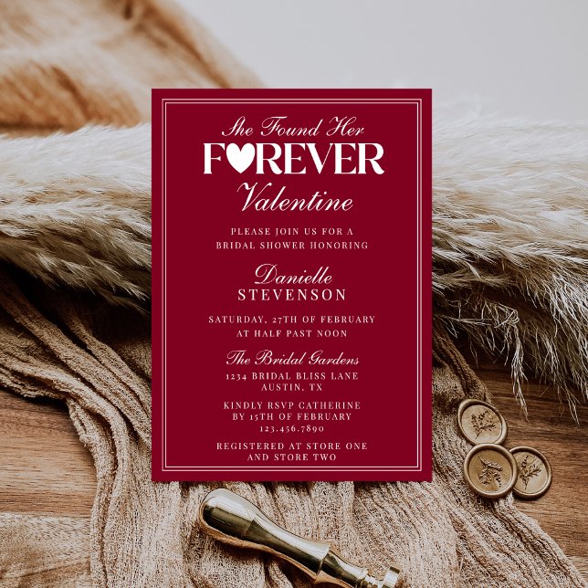 Convite Elegant Burgundy Forever Valentine Bridal Shower (Criador carregado)