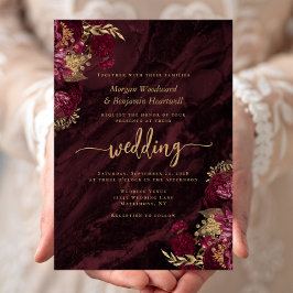 Convite Elegant Burgundy Gold Floral Wedding