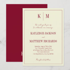 Convite Elegant Burgundy Ivory Monogram Wedding
