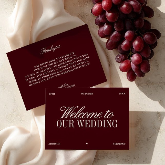 Convite Elegant Burgundy & Ivory Wedding Welcome Card (Elegant Burgundy & Ivory Wedding Welcome Card)