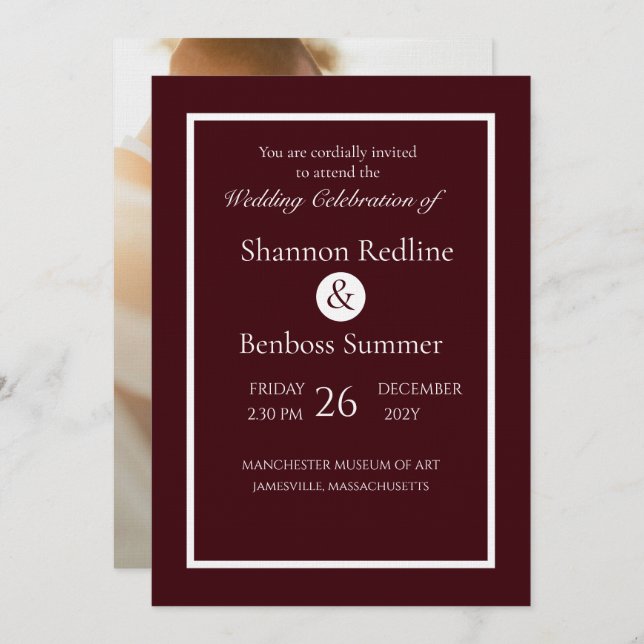 Convite Elegant Burgundy Minimalist Wedding (Frente/Verso)
