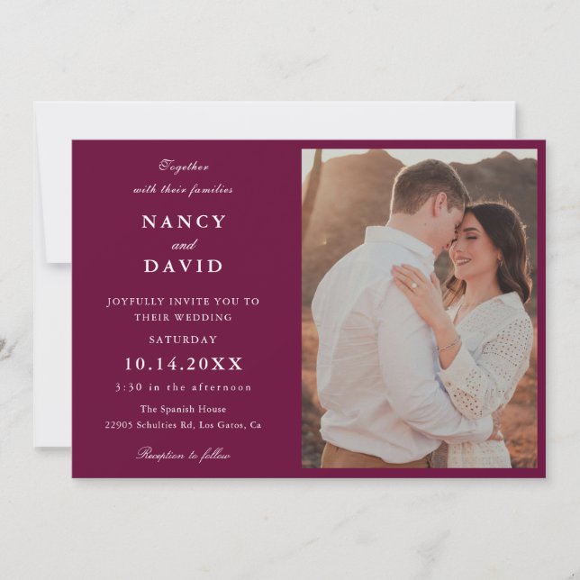 Convite Elegant Burgundy Photo Wedding  (Frente)