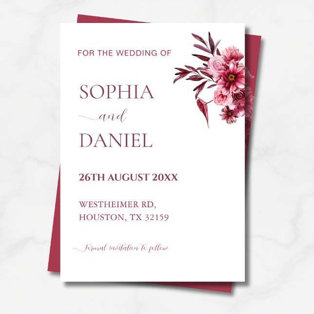 Convite Elegant Burgundy Rose Floral  Save the Date Card  (Criador carregado)