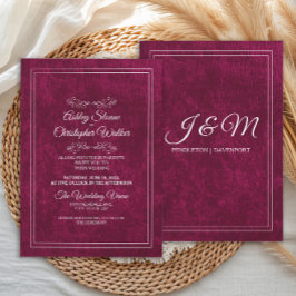 Convite Elegant Burgundy Velvet White Monogram Wedding