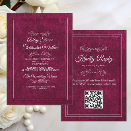 Convite Elegant Burgundy Velvet White QR code Wedding
