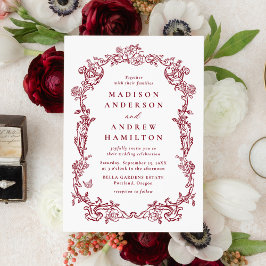 Convite Elegant Burgundy Victorian Floral Frame Wedding