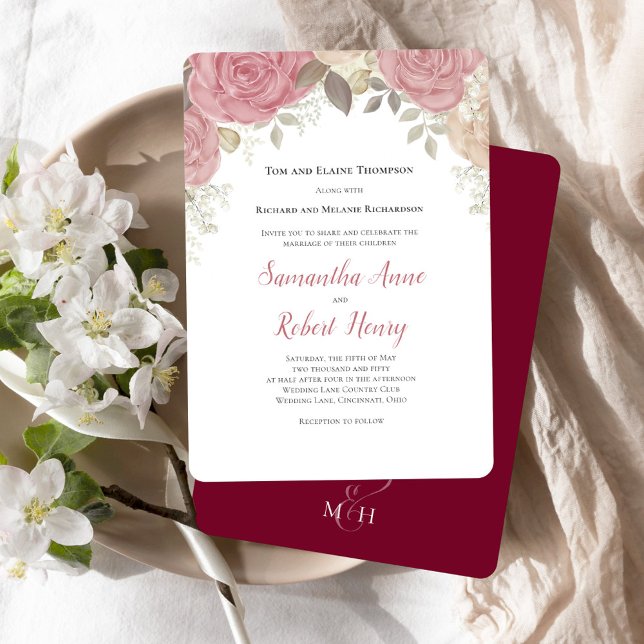 Convite Elegant Burgundy Wedding Floral Custom (Burgundy Floral Wedding Invitations.)